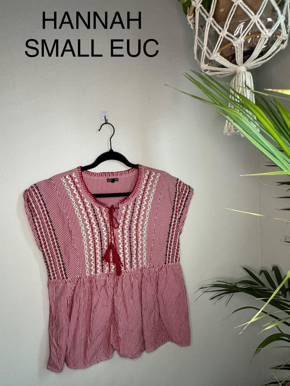 Hannah Red and White Striped Embroidered Peplum Top